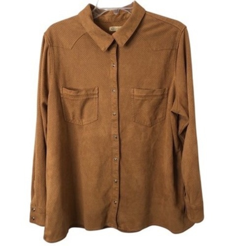 Democracy Faux Suede Long Sleeve Pearl Snap Up Western Shirt Women's Medium
